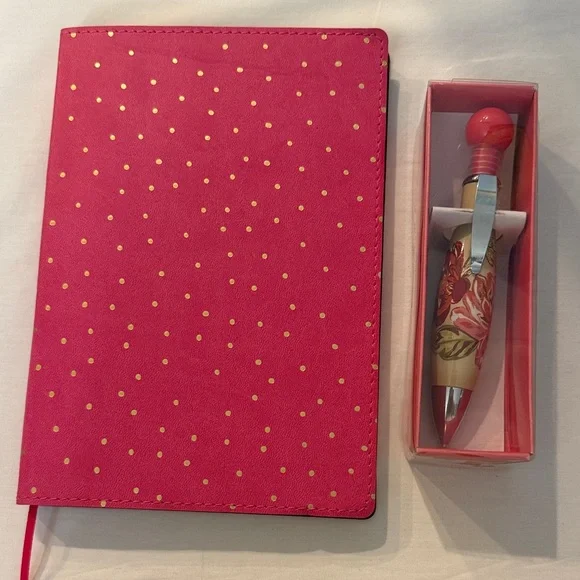 Pink and Gold Polka Dot Journal with Floral pen - Picture 1 of 5